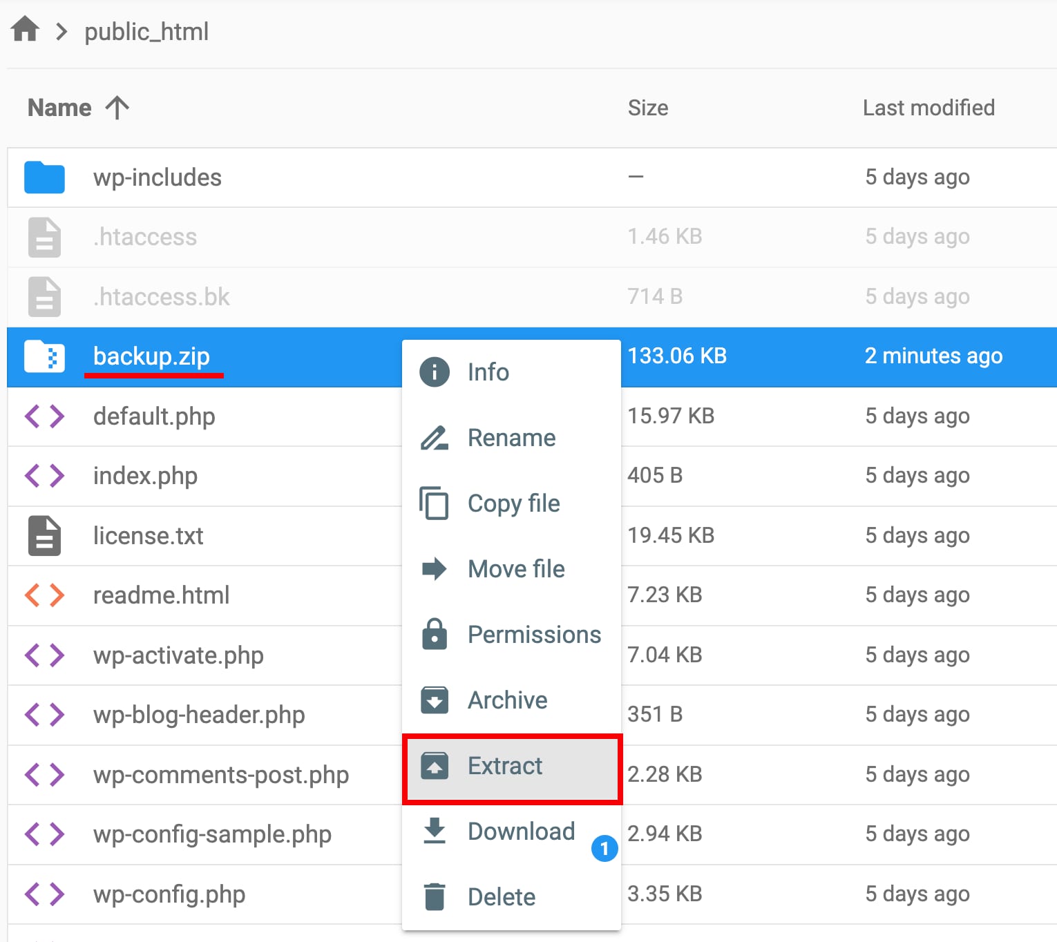 Extracting an archive in the file manager