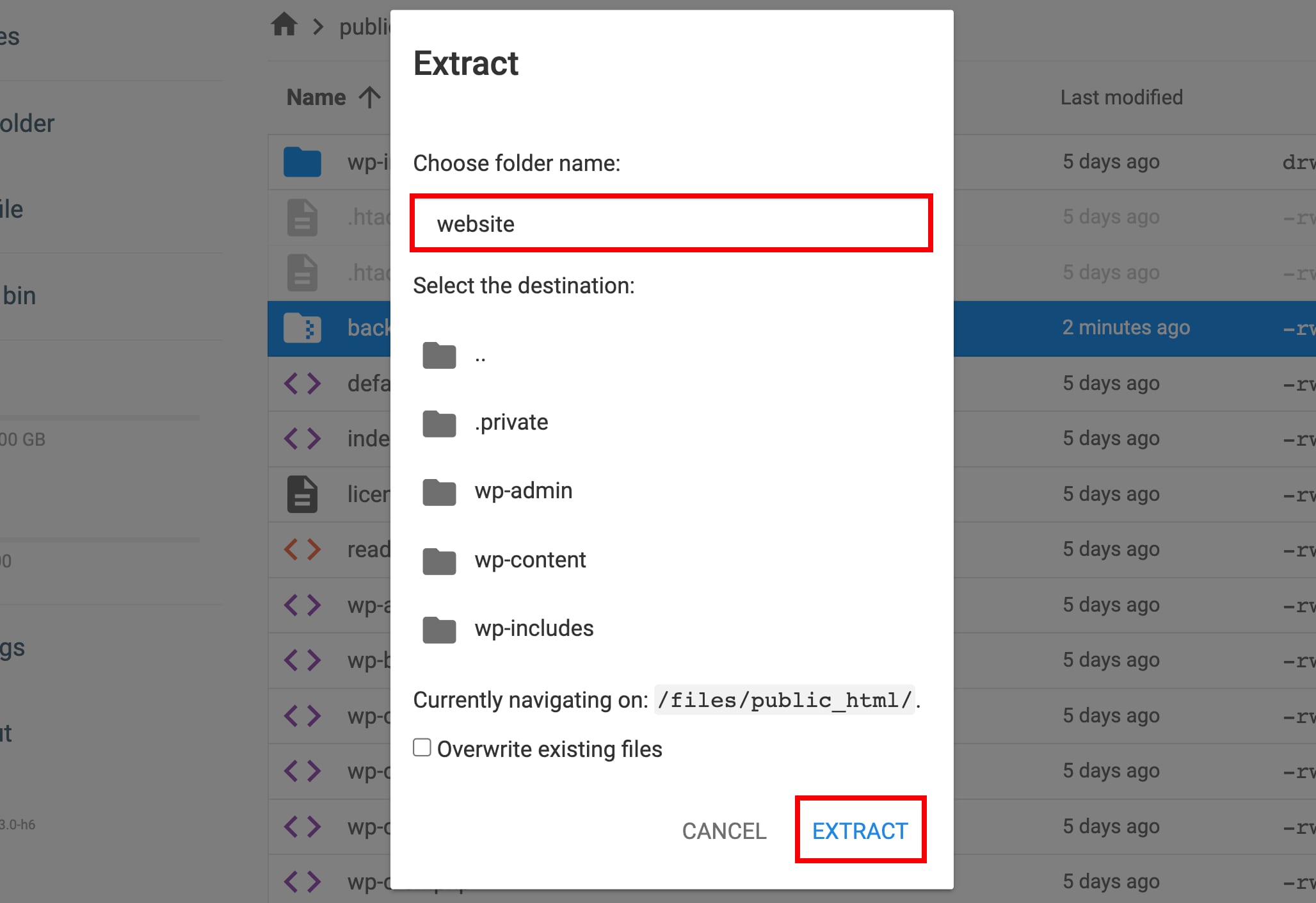 Extracting the file in the file manager