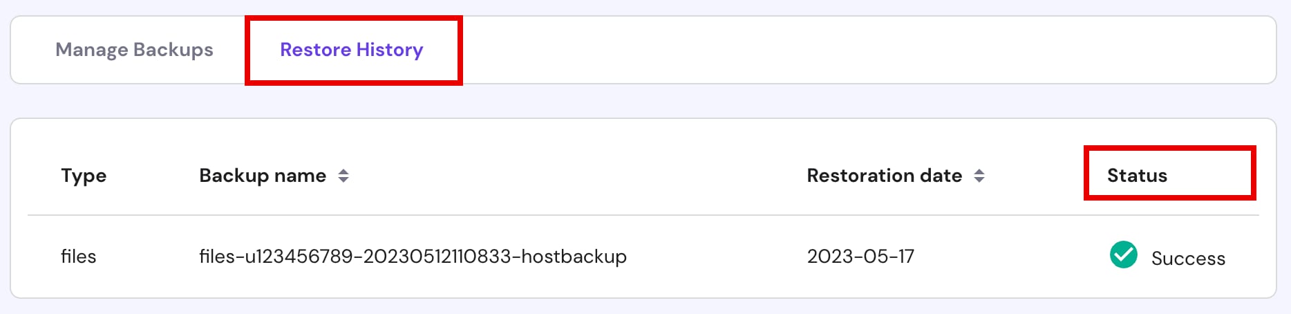 VIewing restoration status