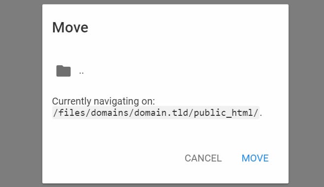 The Move files window indicating to move to public_html