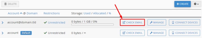 The Check Email option on the cPanel Email Accounts section