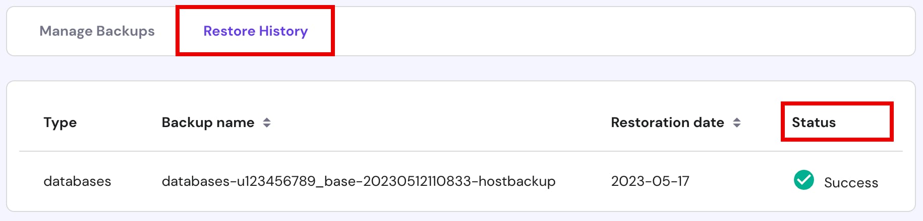 Viewing restoration status