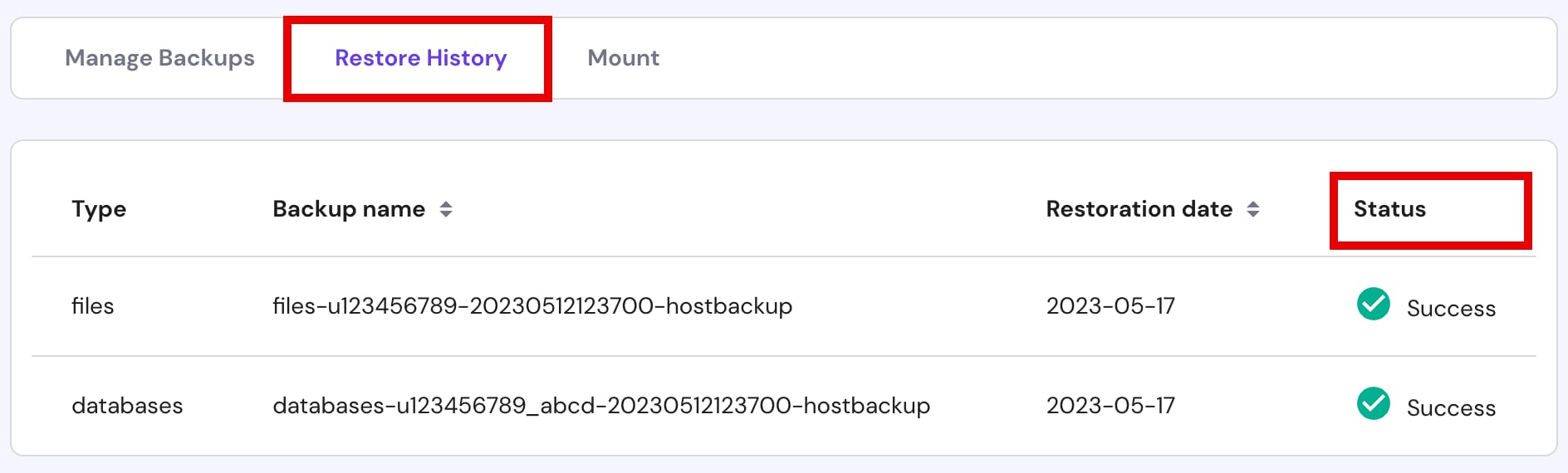 Viewing the status of restoration