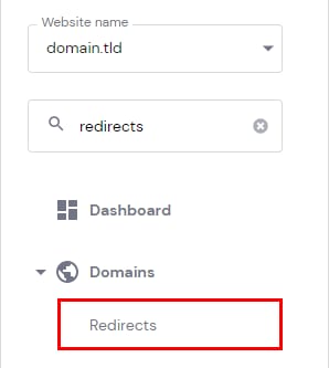 The Redirects menu item