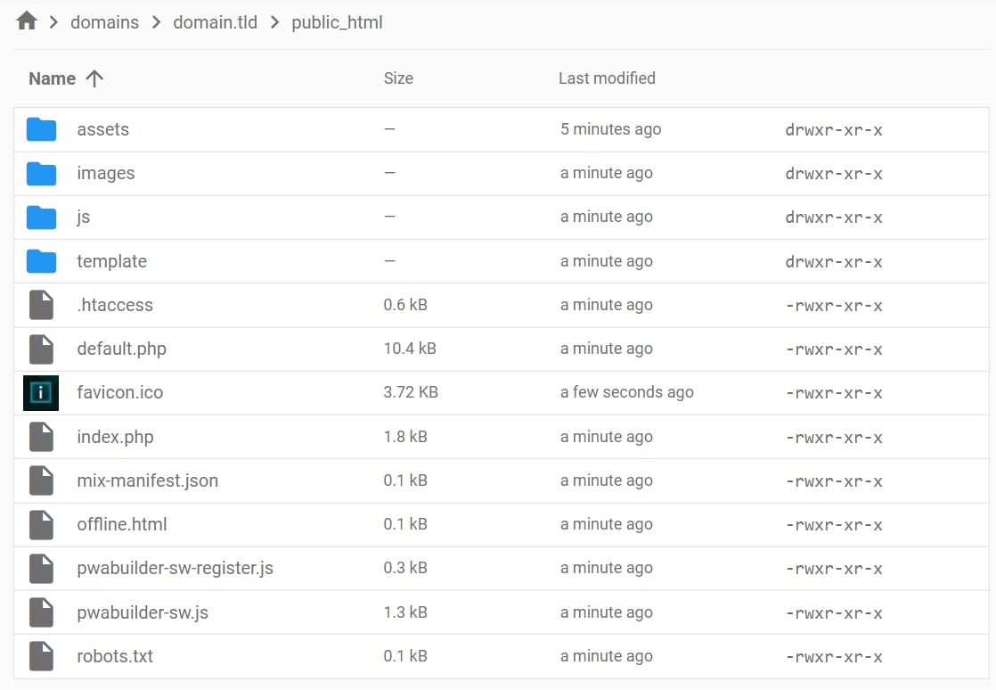 The File Manager showing the Laravel files on public_html folder