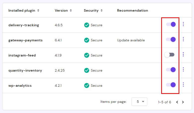 Disabling WordPress plugins in hPanel