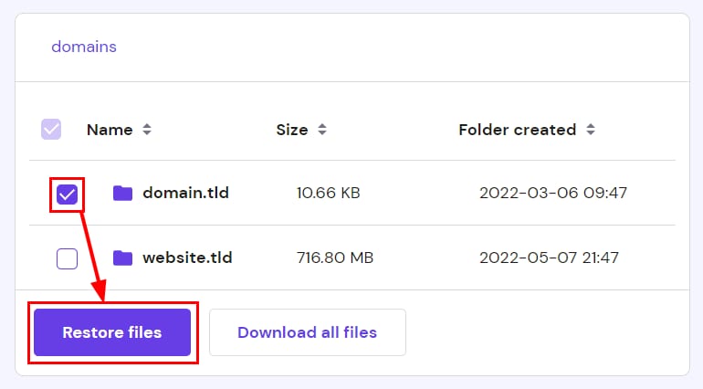 Restoring a backup of the particular folder