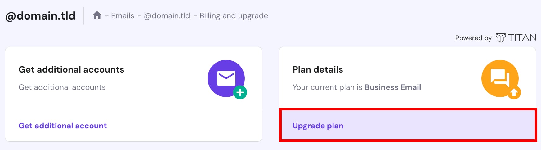 Upgrading Titan Email plan at Hostinger