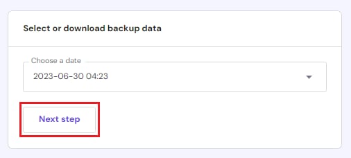 The date selector for backups