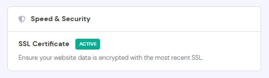 The Speed and Security section in WordPress → Overview → Dashboard