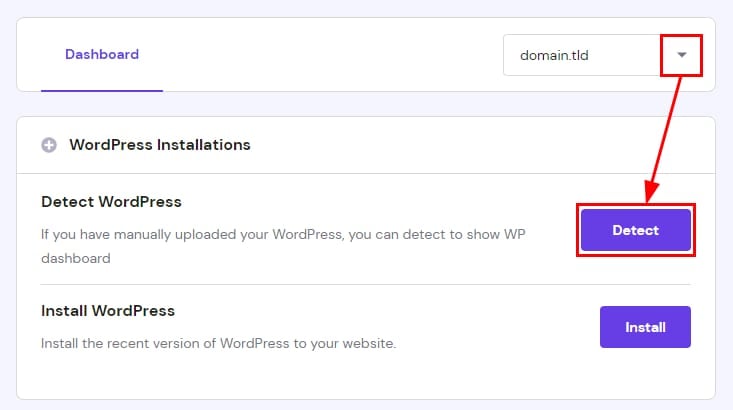 Detecting the WordPress installation on a website at Hostinger