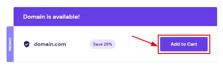 The results of Domain checker tool showing an available domain name and how to purchase it