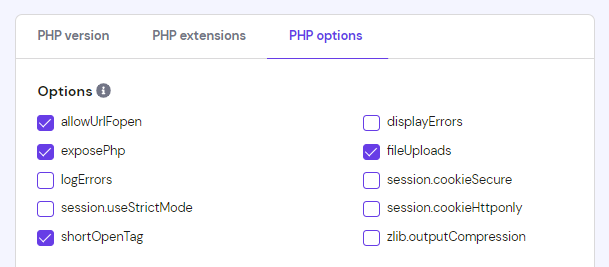 Managing PHP options at Hostinger