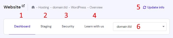 The options in the WordPress Overview section