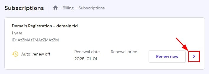 The subscriptions page on the Billing section of hPanel at Hostinger