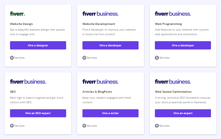 The Fiverr services available on the Power Store