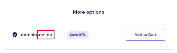 The More options section on Domain checker with additional TLD available for purchase
