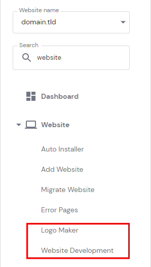 The hPanel sidebar showing the Fiverr services available: Logo Maker and Website Development