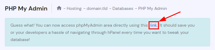 The direct link to access phpMyAdmin from any browser