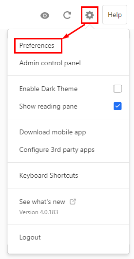 The Preferences option in Titan Email