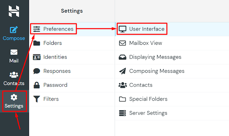 The User Interface option on Hostinger Webmail settings