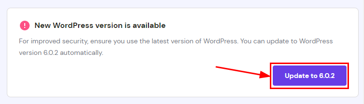 The notification that there is a new WordPress version available and button to update