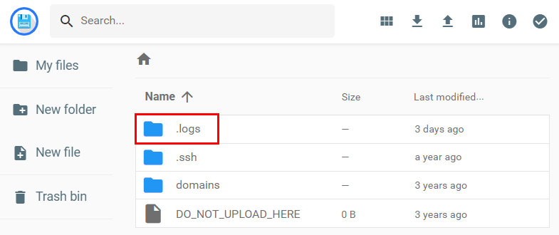 The .logs folder on the File Manager