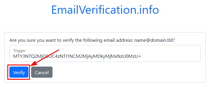 The email verification website showing how to verify email address