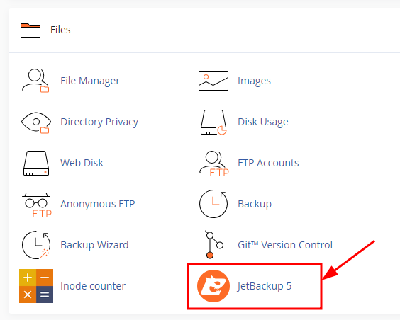 the JetBackup 5 option on cPanel