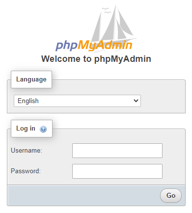 The phpMyAdmin login page