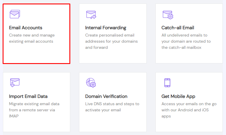 The Email Accounts section in Titan Email