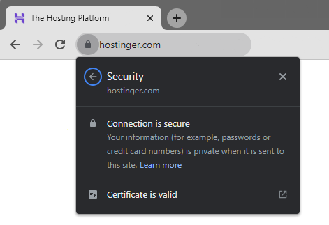 The additional information on the SSL certificate of a website