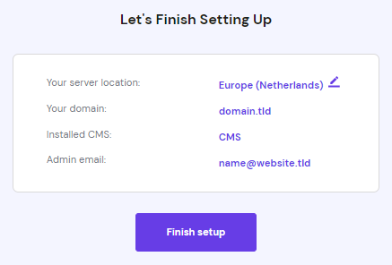 The Finish Setting Up screen of hosting onboarding