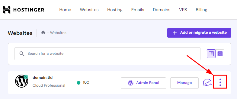 The Websites options button