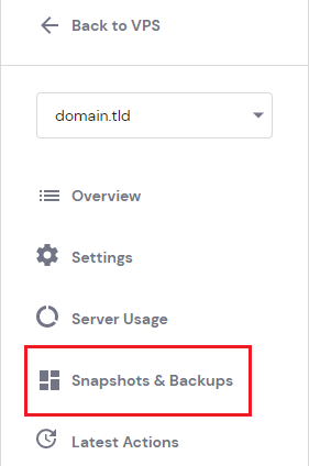 The Snaphots & Backups option in VPS