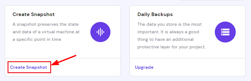 The Create snapshot option for VPS