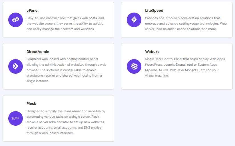 The Licenses page showing available control panel licenses for purchase