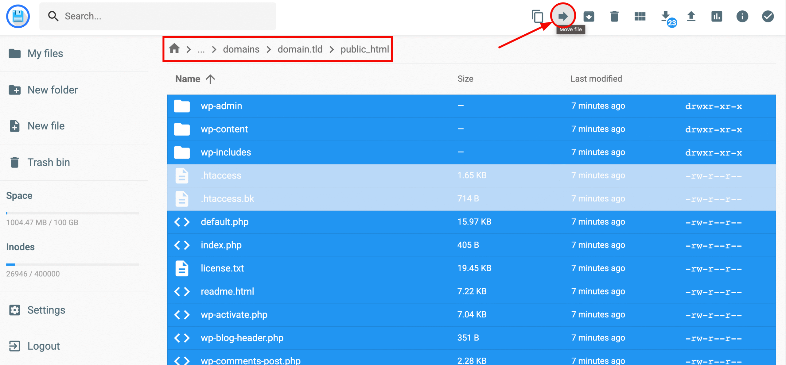 Navigating within the file manager