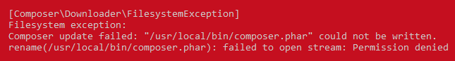 Composer update failed error messgae indicating it is a read-only file system