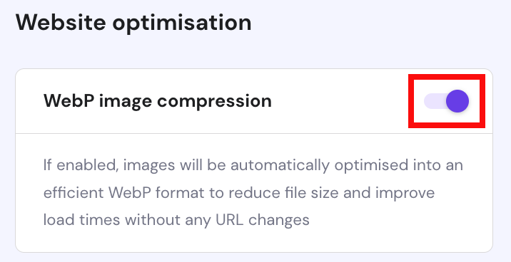 The option to automatically optimize images to WebP format