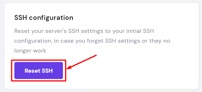 The Reset SSH button on SSH configuration at hPanel
